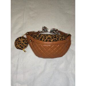 Leopard Print Quilted Brown Faux Leather‎ Waist Bag & Coin Pouch